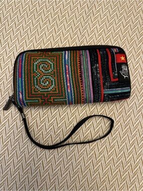 Handmade Multicolor Ethnotek Wristlet Wallet - Black Trim